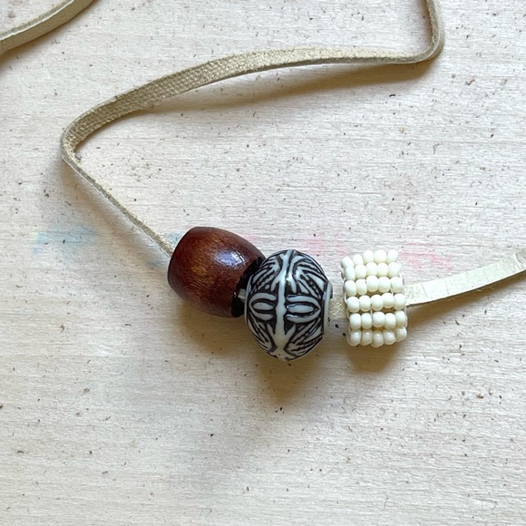 HANDMADE NECKLACE | Dithyrambic One of aKind Leather Vintage Bead Necklace - Picture 3 of 4